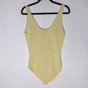 Zara Yellow Knit Low Back Bodysuit L NWT Balletcore Butter Yellow Boho Retro